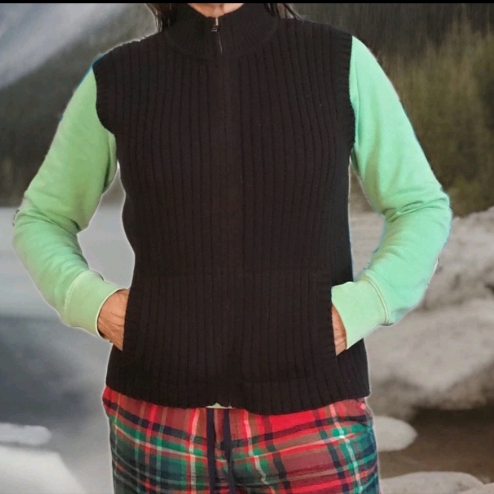 LAUREN RALPH LAUREN Ribbed Mock Neck Full Zip Vest Pockets L - Picture 2 of 11